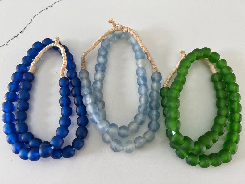 African Fair Trade Beads, Sea Glass Beads, 14mm, Made in Ghana, Green, Clear Aqua,Red,Burnt Orange,Lt Blue Swirl, Cobalt, Jewelry Supplies image 4