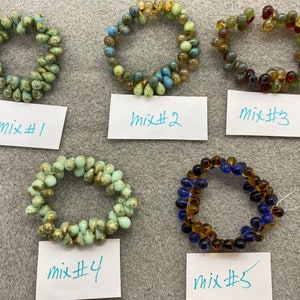 Czech Glass Teardrop Beads 4 x 6mm, 5 Color Combinations, Tea Green, Capri Blue/Amber, Mint Green with Gold, 50 pieces, jewelry supplies