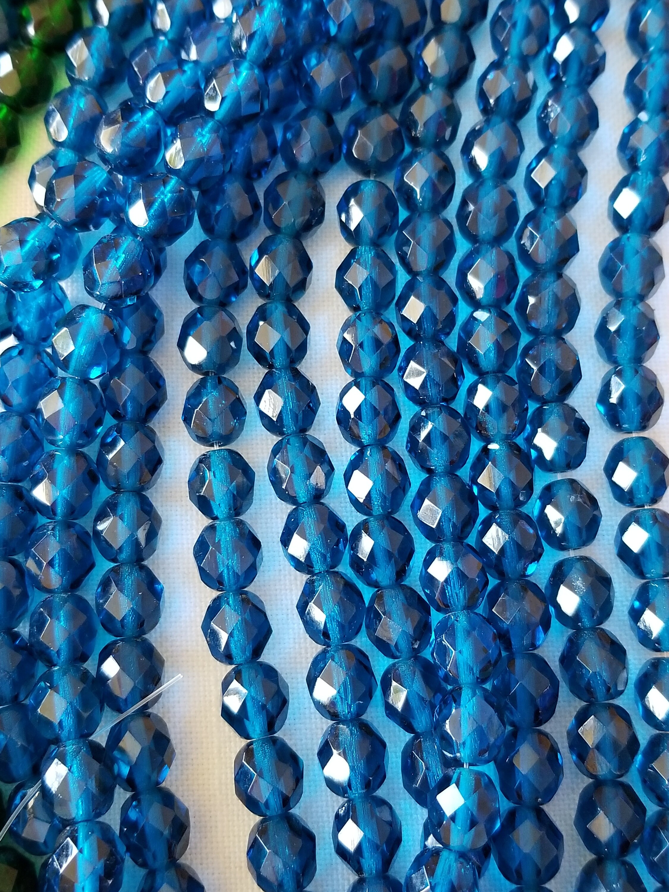 100 Perline In Vetro Ceco Sfaccettato - 8 Mm, Lucidate A Fuoco, Colore Smalto Blu - 5