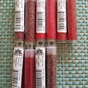 TOHO Size 15/0, Glass Seed Beads (9 grams), Gold Lustered Raspberry, Opaque Cherry, Gold Lustered Amethyst, Silver Lined Ruby,DIY Jewelry
