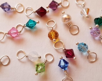 Swarovski Crystal Add On Charm, Sterling Silver Birthstone Charm, 6mm Bicone and 6mm Round Wire Wrapped Charm, Swarovski Crystal Dangle