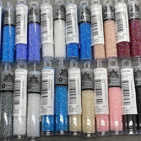 TOHO Size 15/0,Seed Beads (9 grams),New Colors Pinks, Blues, Whites and Greys,Ballerina Pink,Ceylon Snowflake,Lt Ivory, Jewelry Supplies