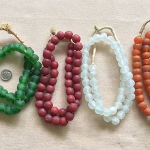 African Fair Trade Beads, Sea Glass Beads, 14mm, Made in Ghana, Green, Clear Aqua,Red,Burnt Orange,Lt Blue Swirl, Cobalt, Jewelry Supplies image 1