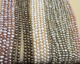 Collar de perlas de agua dulce teñidas: rosa champán, azul claro, gris pavo real, 40 cm de largo, suministros para joyería.