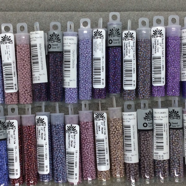 TOHO,Size 11/0, Seed Beads,Purples, Ceylon Gladiola, Matte Andromeda, Pastel Lt Lilac, Wisteria, Gold Lustered Raspberry, Jewelry Supplies