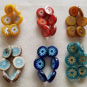 Czech Glass Sun Coin Bead - 22mm Sun Coin Bead- 1 or 2 pcs- Turquoise, Sapphire, Beige, Ladybug Red, Yellow, Pumpkin, Jewelry Supplies