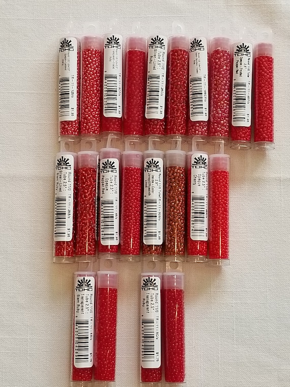 TOHO Seed Beads- 11/0 size 2.5" Tube- 9 grams-Japanese Seed Beads- Reds-Cherry- Frosted Ruby- Siam Ruby- Opaque Cherry-Pepper Red