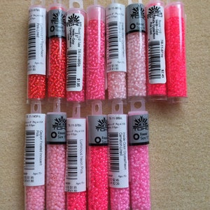 TOHO Seed Beads- 11/0 size, 2.5&quot; Tube,Neon Pink,Frosted Innocent Pink,Neon Rosaline,Crystal Neon Carnation,Jewelry Supplies