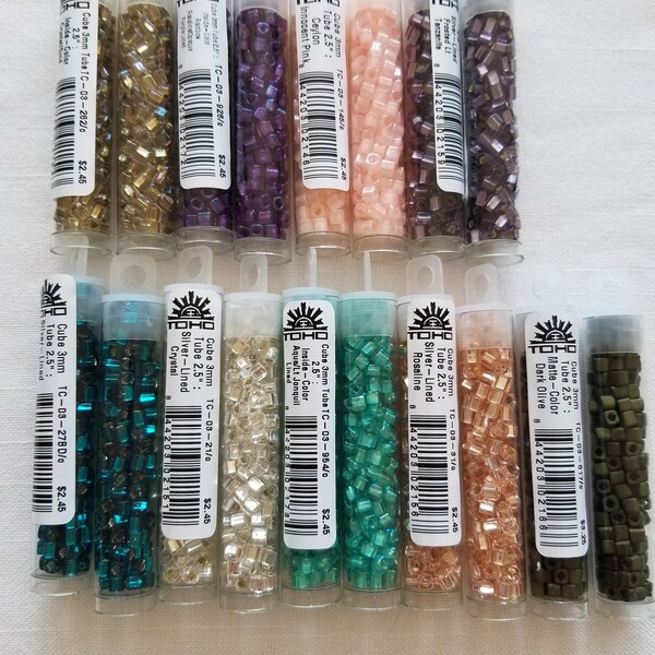 TOHO Glass 3MM Cube Beads, Japanese Seed Beads, Metallic Hematite, Oxblood, Olivine, Iris Brown, Ruby, Terra Cotta, Jewelry Supplies
