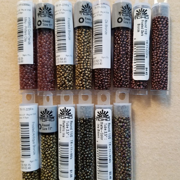 NEW TOHO- Size 11/0, Seed Beads (9 grams),Dark Bronze, Potters Clay,Frosted Bronze,Matte Iris Brown,Metallic Iris Brown, Jewelry Supplies