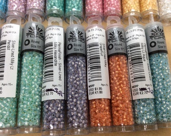 Toho,size 11/0, Seed Beads,milky Electric Pink,milky White