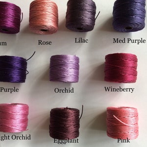 S-Lon Tex 400 Beading Cord, Kumihimo, Macrame, Crochet Cord, 0.9mm Diameter, 35 Yard Spool, Plum,Rose,Lilac,Purple,Orchid,Choice of Colors