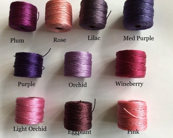 S-Lon Tex 400 Beading Cord, Kumihimo, Macrame, Crochet Cord, 0.9mm Diameter, 35 Yard Spool, Plum,Rose,Lilac,Purple,Orchid,Choice of Colors