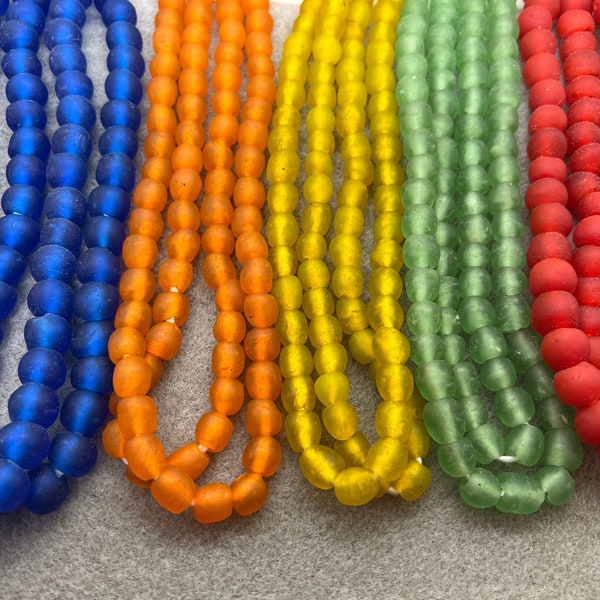 Krobo African Powder Glass Beads, Sea Glass Beads, Recycled Glass Beads, 8mm-12mm, Made in Ghana, Orange, Cobalt Blue,Red, Jewelry Supplies