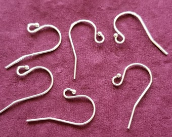 Sterling Silver Earwires with 1.5mm ball, .925 sterling silver, Shepard Hook, Fish Hook, French Ear Wire Made in USA, 3 or 5 pairs earwires