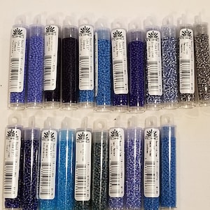 Size 11/0, TOHO, Glass Seed Beads, approx 9 grams,Navy Blue, Periwinkle,Cornflower,Cobalt,Lt Sapphire, DIY Jewelry