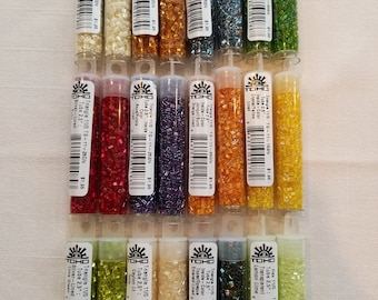 TOHO Seed Beads, 11/0, Triangle, 2.5" Tube, 9 Grams,Navajo White,Ruby,Topaz,Jonquil Shamrock,Jonquil Burnt Orange,Yellow, jewelry supplies