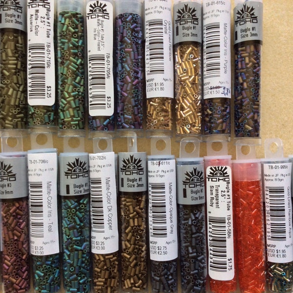 TOHO 3MM Bugle Beads,Bugle Beads, Japanese Seed Beads, Mauve Mocha,Aquarius,Iris Teal,Dark Olive,Opaque Grey,Siam Ruby,Rainbow Aqua,Supplies