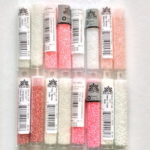 TOHO Seed Beads,11/0, 2.5&quot; Tube, French Rose, Ceylon Snowflake, Rainbow Crystal, Opaque Frosted White, Ballerina Pink, Jewelry Supplies