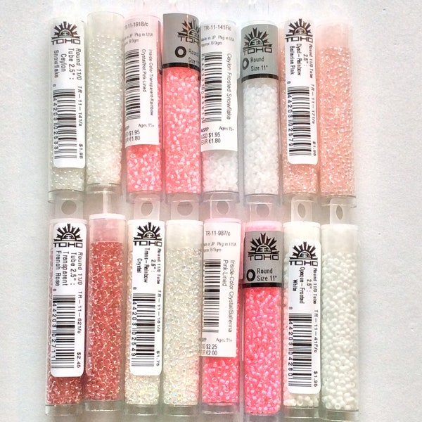 TOHO Seed Beads,11/0, 2.5" Tube, French Rose, Ceylon Snowflake, Rainbow Crystal, Opaque Frosted White, Ballerina Pink, Jewelry Supplies