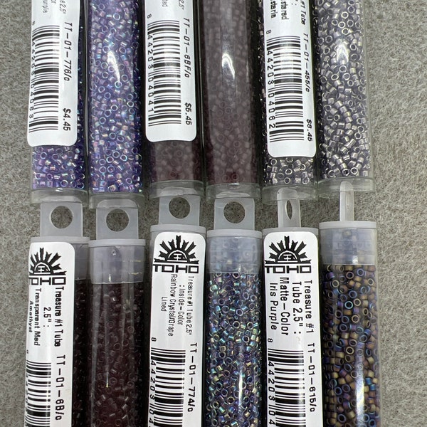 Size 11/0 Delica Seed Beads, (9 grams),Med Amethyst,Pale Wisteria,Matte Iris Purple,Crystal/Grape Lined,Jewelry Supplies