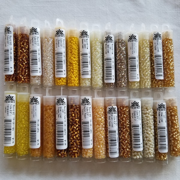 TOHO Seed Beads- 8/0 Seed Beads, 3mm Seed Beads,Qty 8 grams,350 beads,Yellow , Beige, Dark Topaz,Lt Topaz,Lemon,Ceylon, jewelry supplies