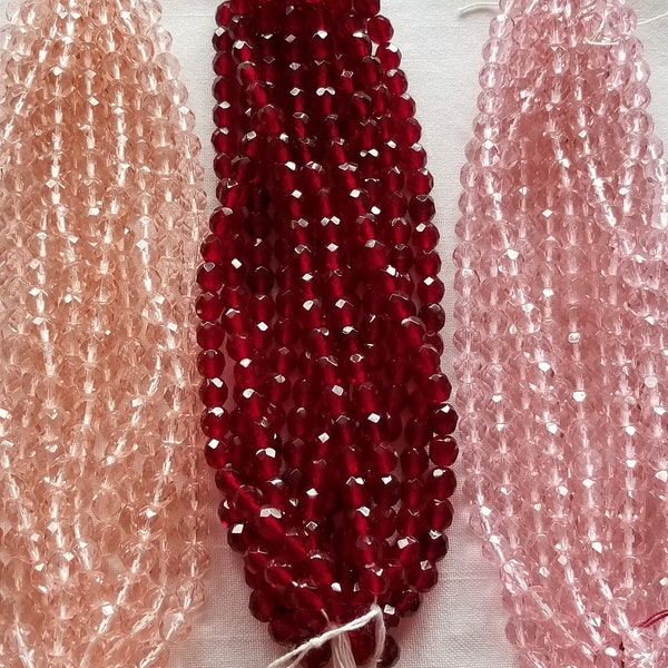 8mm-Czech Glass Beads-Fire Polished Beads-Round Beads- (25) pieces- Rosaline, Garnet, Pink, Jewelry Supplies, Sale