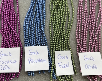 Cuentas de vidrio checo de 3 mm pulidas al fuego: Towny Port metálico, Lily Pad, Marina, Lime Punch, Arcadia, Butterum, Galaxy Blue, Ash Rose, Gold Fern