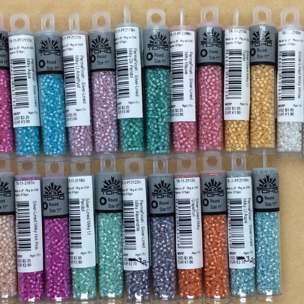 TOHO,Size 11/0, Seed Beads,Milky Electric Pink,Milky White,Milky Mauve,Milky Aqua,Milky Hot Pink,Milky Grapefruit, Jewelry Supplies