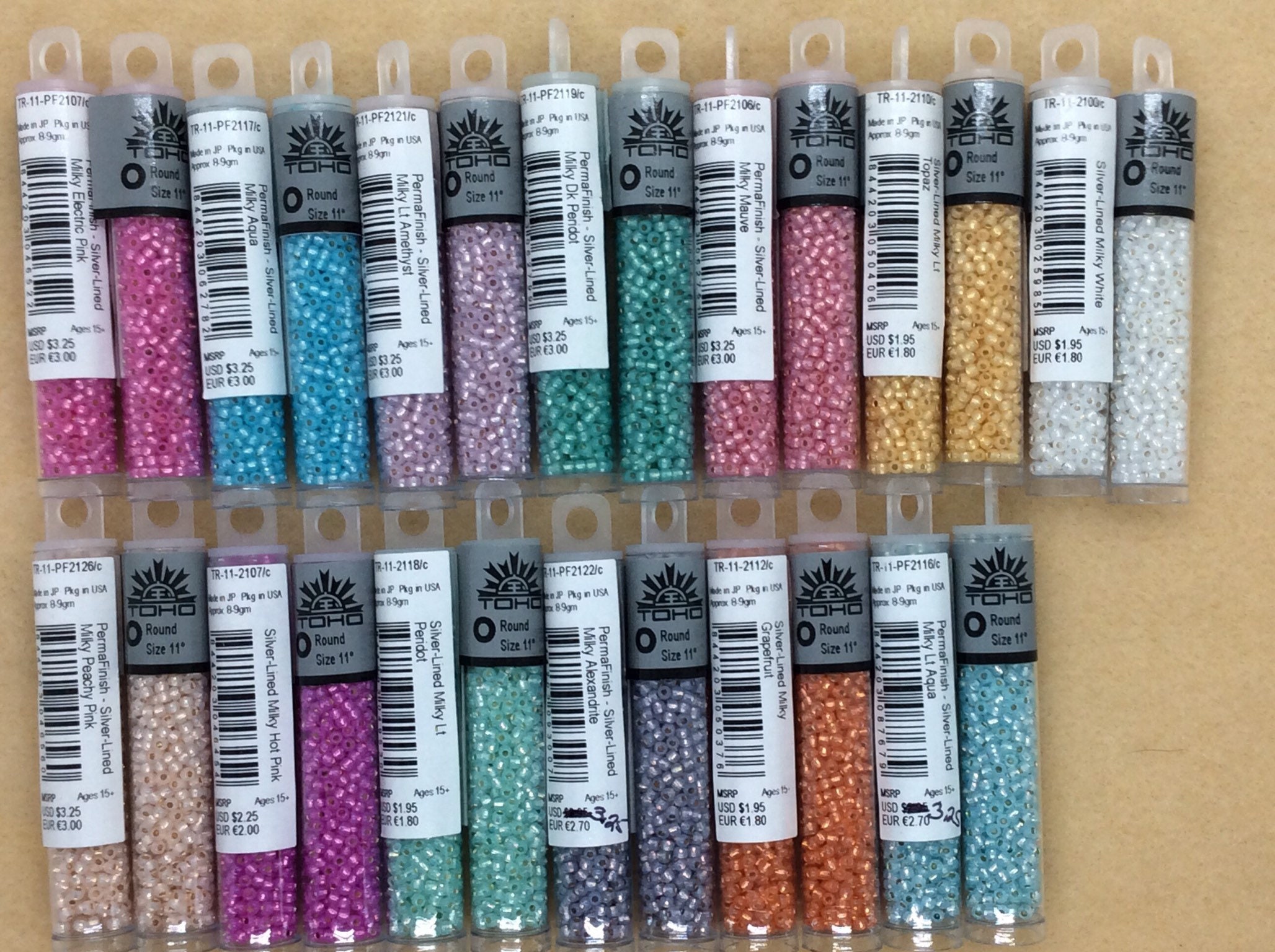 TOHO,Size 11/0, Seed Beads,Milky Electric Pink,Milky White,Milky Mauv…