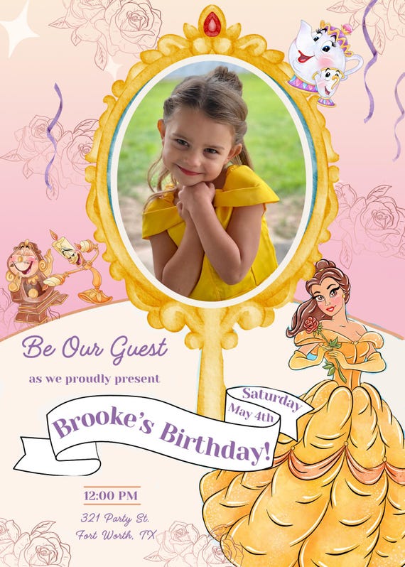 Belle Birthday Party Custom Invitation