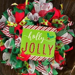 Christmas Wreath for Front Door, Deco Mesh Christmas Wreath, Deco Mesh Wreath, Christmas Wreath, Red Green White, Holiday Wreath