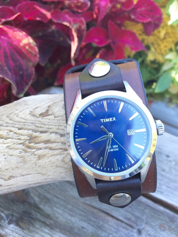 fossil leather cuff watch