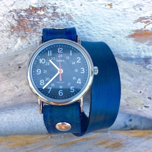 Navy Blue Wrap Watch-Timex-Leather Watch-Fossil-Bracelet-Handmade Watch-Sundance-Rugged-Throwback-Bohemian-Fine Leather image 1