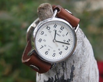 Timex-Leather Watch-Rugged Watch-Fossil-Leather Cuff-Big Watch-Custom Watch-Handmade Watch-Sundance-Rugged-Throwback-Bohemian-Fine Leather