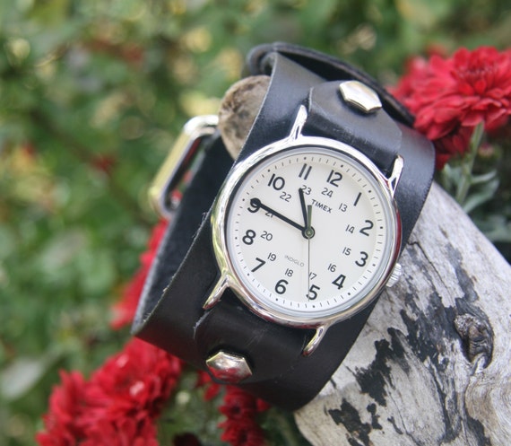 fossil leather cuff watch
