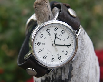 Timex-Leather Watch-Rugged Watch-Fossil-Leather Cuff-Big Watch-Custom Watch-Handmade Watch-Sundance-Rugged-Throwback-Bohemian-Fine Leather