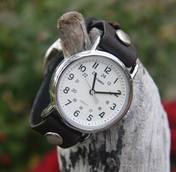 Timex-leather Watch-rugged Watch-fossil-leather Cuff-big - Etsy