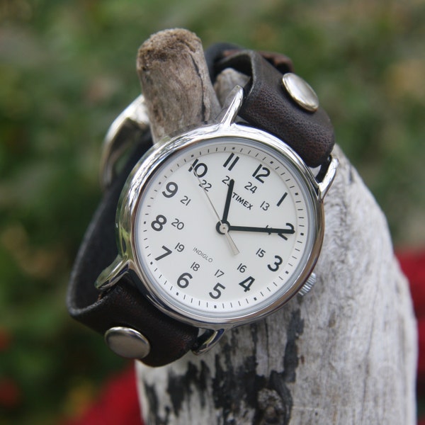 Timex-Leather Watch-Rugged Watch-Fossil-Leather Cuff-Big Watch-Custom Watch-Handmade Watch-Sundance-Rugged-Throwback-Bohemian-Fine Leather