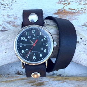 Black Wrap Watch-Timex-Leather Watch-Fossil-Bracelet-Handmade Watch-Sundance-Rugged-Throwback-Bohemian-Fine Leather