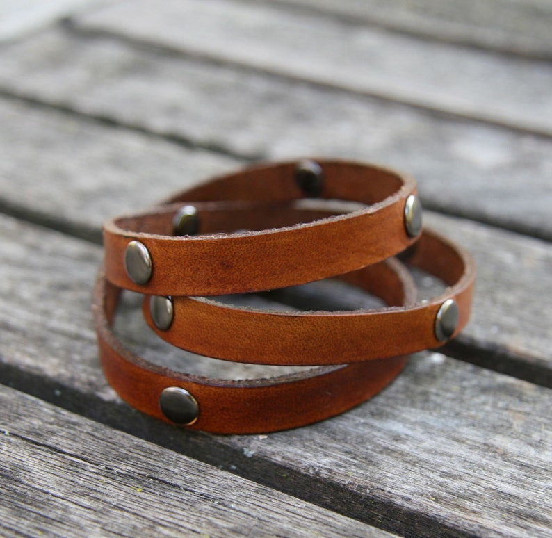Triple Wrap Studded Leather Snap Bracelet Etsy