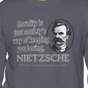 Sudadera con filosofía de Nietzsche: Humor existencialista provocador, poliéster/algodón