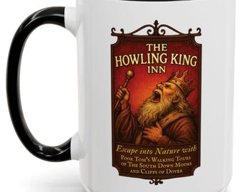 William Shakespeare Gift Mug: Lear Inspired Design, The Howling King Pub Sign, Ceramic