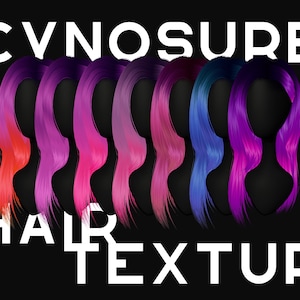 May include: A black background with the white text "CYNOSURE HAIR TEXTURE". The image features multiple mannequin heads with long, colorful hair in shades of red, pink, purple, and blue, showcasing various hair color options.