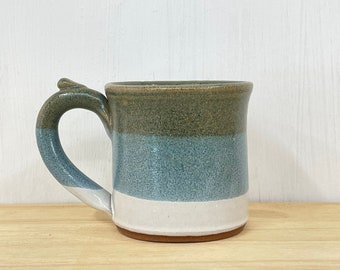 Coffee Mug | Handmade Stoneware Pottery | White and Matte Blue