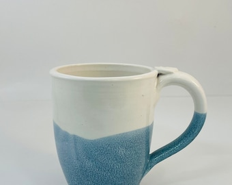 Coffee Mug | Handmade Porcelain Pottery | White and Matte Blue