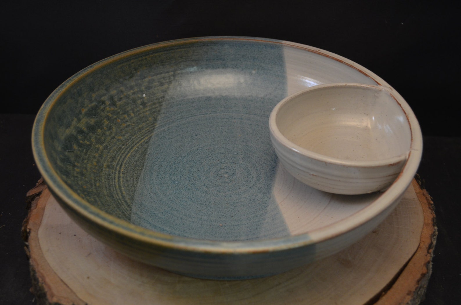 Handmade Ceramic Chip and Dip Serving Bowl Antique Blue and Etsy