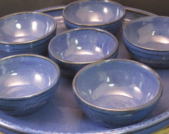 Passover Seder Platter | Tapas Platter with Bowls | Handmade Stoneware Pottery | Indigo Blue