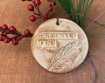 Holiday Ornament | Catskill Mountains | NY | Stamped | Handmade Stoneware