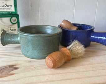 Shaving Dish Gift Set | Soap and Brush Included | Handmade Stoneware Pottery